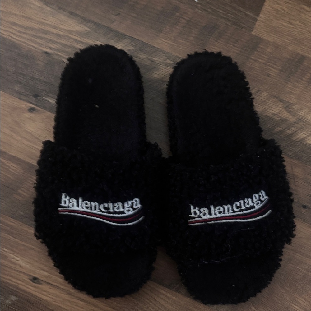 Balenciaga Black Textured Slides